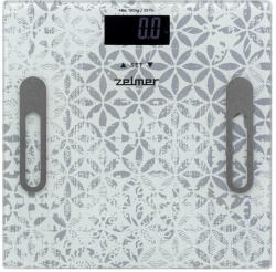 Zelmer Cantar Cântar corporal digital 180 kg, Analiză corporală completă (BMI, grăsime, apă, masă musculară, masă osoasă, BMR), 10 utilizatori, Display LCD iluminat, Sticlă securizată, Pornire/Oprire automat Cantar baie