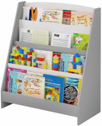  Gyerekkönyvespolc és magazintartó, polcos könyvtár, fából készült szekció - Fehér és Szürke (TF6125)