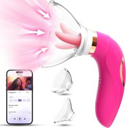 SuperLove Sucking, Licking & Vibrating Clitoral & Nipple Stimulator with App Pink Vibrator