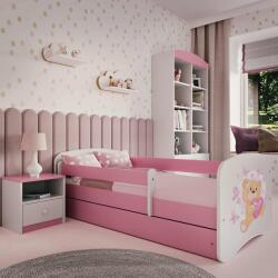 Kocot Kids Pat pentru copii cu barieră Ourbaby - Ursuleț - roz
