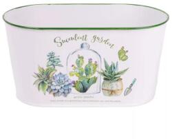  Bádog kaspó, ovális, pozsgás, fehér