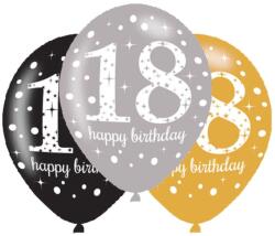  Happy Birthday 18 Gold léggömb, lufi 6 db-os 11 inch (27, 5 cm) (DPA9900736)