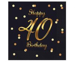  Happy Birthday 40 B&C Gold szalvéta 20 db-os 33x33 cm (MLG165234) - sandori