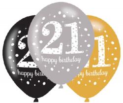  Happy Birthday 21 Gold léggömb, lufi 6 db-os 11 inch (27, 5 cm) (DPA9900737) - sandori