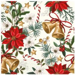  Karácsonyi Bells with Flowers szalvéta 20 db-os 33x33 cm (PNN96480) - sandori