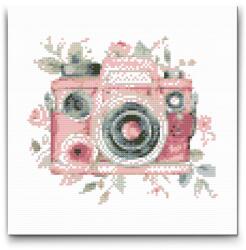  Gyémántszemes kirakó - Virágos fényképezőgép Méret: 30x30cm, Keretezés: Keret nélkül (csak a vászon), Gyémántok: Kerek