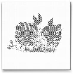  PontPöttyöző - Nyúl és monstera Méret: 50x50cm, Keretezés: Kartonlemezen, Szín: Zöld