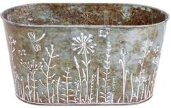  Bádog kaspó, ovális, pitypangos, rozsdás