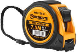  WORKSITE WT4129-B professzionális mérőszalag, 7.5m hosszú, 25mm széles, két féle reteszelés, övcsipesz, gumírozott