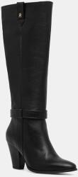 Tommy Hilfiger bőr csizma TH T-STRAP LTHR POINTY LONG BOOT fekete, magassarkú, FW0FW08982 - fekete Női 39
