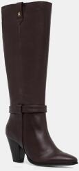 Tommy Hilfiger bőr csizma TH T-STRAP LTHR POINTY LONG BOOT - barna Női 41