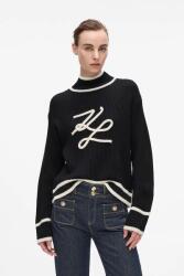 KARL LAGERFELD gyapjú pulóver fekete, félgarbó nyakú, A4W18051 - fekete XS