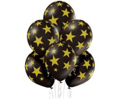  Csillagos Black Star léggömb, lufi szett 6 db-os 30 cm (12 inch) (MLG000313)