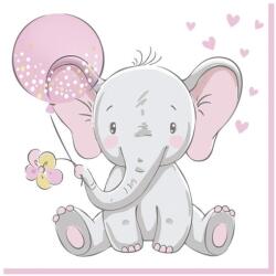  Baby elefánt Pink Balloon szalvéta 20 db-os 33x33 cm (PKK045934) - sandori