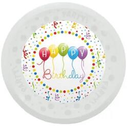  Happy Birthday Streamers micro prémium műanyag lapostányér 21 cm (PNN96285) - sandori