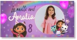 Personal Banner de ziua de naștere cu fotografie - Casa de păpuși a lui Gabby Dimensiunea bannerului: 130 x 260 cm