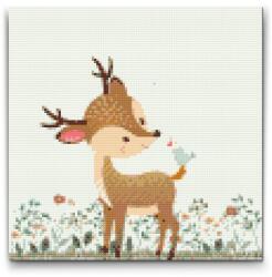  Gyémántszemes kirakó - Szarvasborjú madárral Méret: 30x30cm, Keretezés: Kartonlemezen, Gyémántok: Kerek