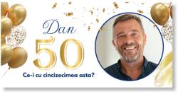 Personal Banner de ziua de naștere cu fotografie - Golden 50 Dimensiunea bannerului: 130 x 65 cm