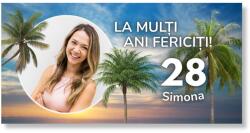 Personal Banner de ziua de naștere cu fotografie - Mare și palmieri Dimensiunea bannerului: 130 x 260 cm