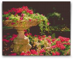  Gyémántszemes kirakó - Virágos kút Méret: 40x50cm, Keretezés: Műanyagtáblával, Gyémántok: Kerek