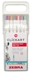 Zebra Filctoll készlet, nyomógombos, 0, 6 mm, ZEBRA "Clickart" 12 különböző pasztell szín (TZ2718) - webpapir