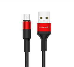 USAMS U5 adatkábel (USB - microUSB, 2A, gyorstöltő, 120cm, cipőfűző) PIROS (SJ224USB02) (SJ224USB02)