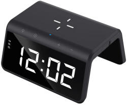 Havit - Asztali Telefon Vezeték nélküli Töltő (W320) - Digitális Órával, RGB LED Fénnyel, 15W - Fekete