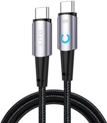 Lito - Adatkábel (LD10) - Type-C to Type-C, Gyors töltés 60W, LED-del, 1, 2 m - Fekete