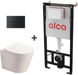 Fluminia Set ramă de montaj cu rezervor și clapetă de acționare negru mat, Alcadrain și vas WC suspendat Fluminia, Clementina (AM101/1120+M578+G5330WH)