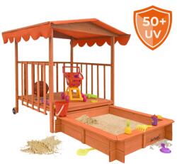 Jurhan HAPPY verandás homokozó, 130x130x143cm, barna/narancs Jurhan