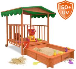 Jurhan HAPPY verandás homokozó, 130x130x143cm, barna/zöld Jurhan