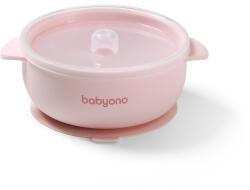 BabyOno babatányér - tapadó aljú, fedeles, mély rózsaszín 1662/02 - babamarket