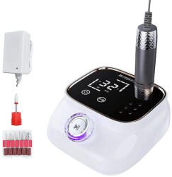  Professzionális Hordozható Elektromos Körömcsiszoló 45000 RPM Digitális Kijelzővel, Fehér - Karácsonyi ajándékötlet (BQ-113-W)
