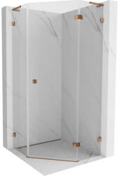 Mexen Lunar, L ötszögletű derékszögű zuhany 90 x 90 cm, 8mm átlátszó üveg, rózsa arany profil, 831L-090P-090L-60-00-P (831L-090P-090L-60-00-P)