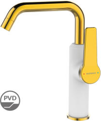 Kuchinox Alanis, mosdócsaptelep L alakú kifolyóval, h-235, fehér-arany fényes, LAV-BQI_625G (LAV-BQI_625G)