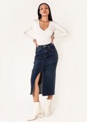 Nina Carter Fusta albastru inchis de denim cu slit frontal P215 M10 (P215-2BDARKBLUE-34)