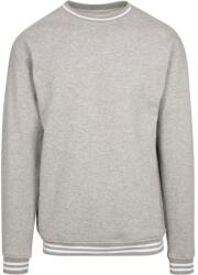 Build Your Brand Férfi pulóver csíkos szegéllyel - Szürke melírozott / fehér | 2XL (BY104-1000278888)