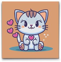  Festés számok szerint - Szerelmes kiscica Méret: 30x30cm, Keretezés: Kartonlemezen