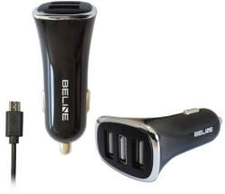Beline autós töltő 3xUSB-A csatlakozóval és USB-A - microUSB kábellel 4A fekete