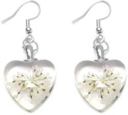 Maria King Fehér virágszív fülbevaló, választható arany vagy ezüst színű akasztóval (STM-261/f)