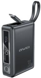 Awei PowerBank beépített kábellel P87K 10000mAh fekete/fekete 30W