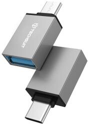 Techsuit - OTG Adapterek TriVoltX (A13) - 2x USB Type-C / Micro-USB, 3A, Plug&Play, Gyors Átvitel, Kamerához/MP3-hoz - Fekete