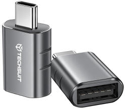 Techsuit - Prémium OTG Adapter SlateVolt (A10) - USB 3.0-ról Type-C-re átalakító, 5Gbps, 3A, cinkötvözet, Thunderbolt 3 támogatással - Szürke