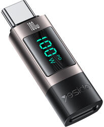 Yesido OTG Adapter GS24 - Type C (férfi) to Type C (női) - LCD kijelzővel fekete