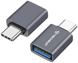 Techsuit - Prémium OTG Adapter SlateVolt (A8) - USB 3.0-ról Type-C-re, 5Gbps, 3A, Alumínium ötvözet, Gyors adatátvitel - Szürke