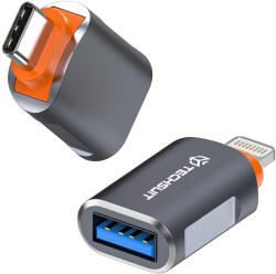 Techsuit - Prémium OTG Adapter SlateVolt (A9) - USB-ről Type-C-re, 5 Gbps, 6A, 120W, Plug and Play, Gyors adatátvitel - Szürke / Narancs
