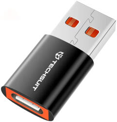Techsuit - OTG Adapter HyperPort (A5) - USB 3.0 Férfi csatlakozó Type-C Női csatlakozóval, 6A, 5Gbps, Gyors adatátvitel - Fekete / Narancssárga