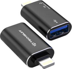 Techsuit - Prémium OTG Adapter AluVoltX (A18) - USB Lightning csatlakozóhoz, Plug and Play, Alumínium ötvözet, Gyors adatátvitel - Fekete