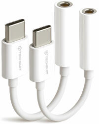 Techsuit - (2 darabos) Kábeladapter FuseXound (AC18) - Type-C-ről 3, 5 mm-es Jack-re, 3A, Plug and Play, Fonott - Fehér - smartdiszkont
