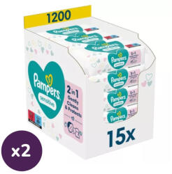 Pampers INGYENES SZÁLLÍTÁS - Pampers Sensitive nedves törlőkendő (2x15x80 db)
